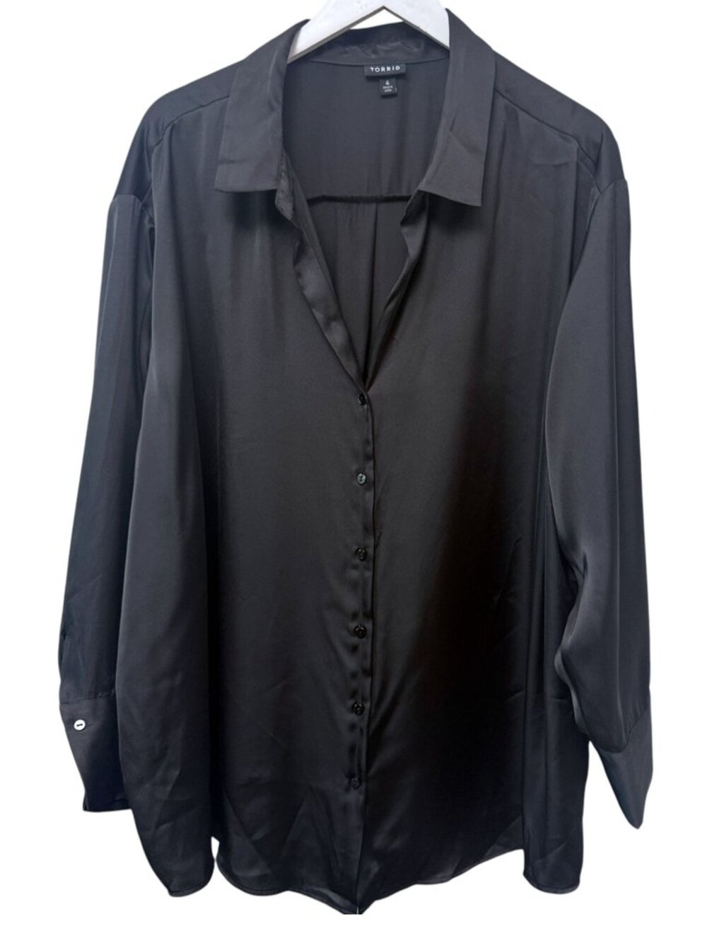 Torrid Black Satin Blouse Plus Size 4X Womens Button Down Elegant Classic Top